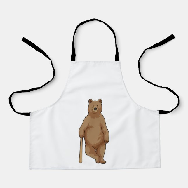 Bear at Baseball with Baseball bat Apron (Front)
