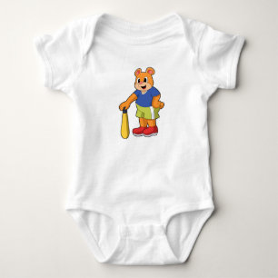 Bear at Baseball with Baseball bat Baby Bodysuit
