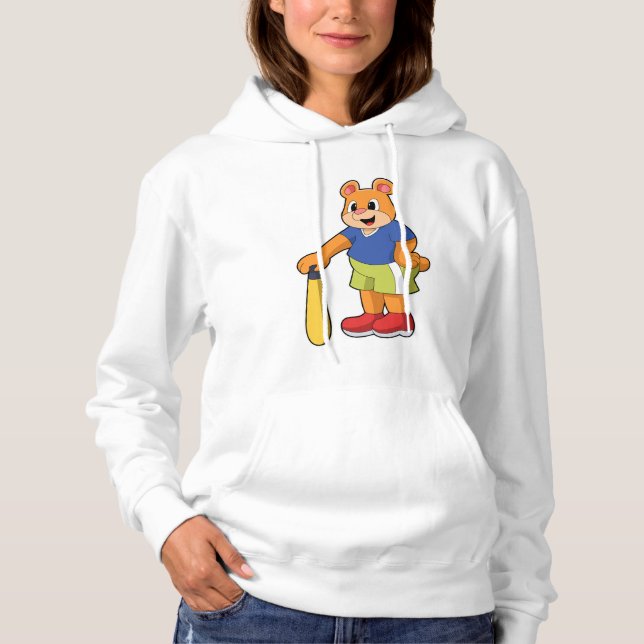 Bear at Baseball with Baseball bat Hoodie (Front)