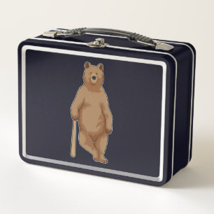 Bear at Baseball with Baseball bat Metal Lunch Box