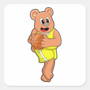 Bear at Basketball Sports Square Sticker