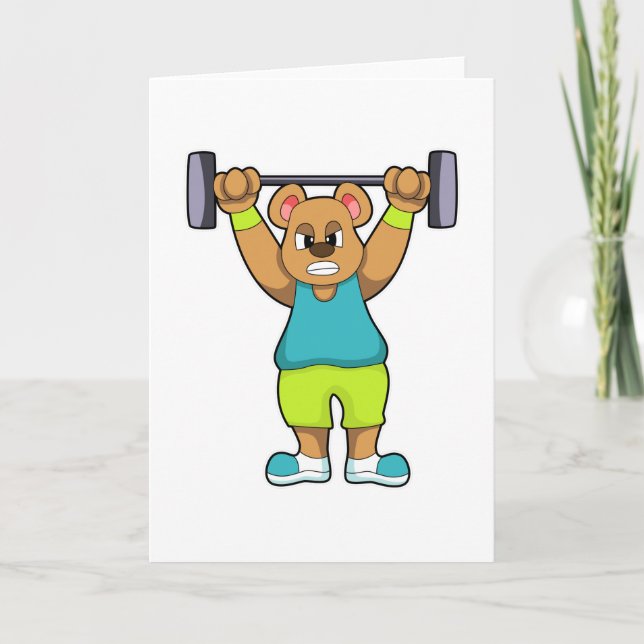Bear at Bodybuilding with Barbell Card (Front)