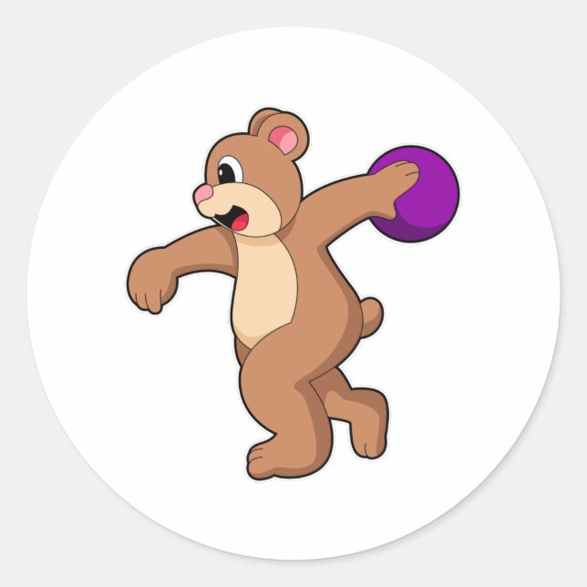 Bear at Bowling with Bowling ball Classic Round Sticker (Front)