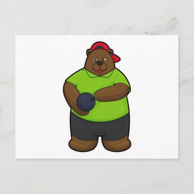 Bear at Bowling with Bowling ball Postcard (Front)