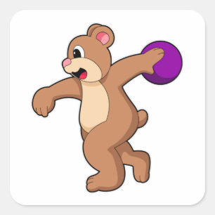 Bear at Bowling with Bowling ball Square Sticker