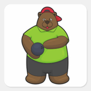 Bear at Bowling with Bowling ball Square Sticker