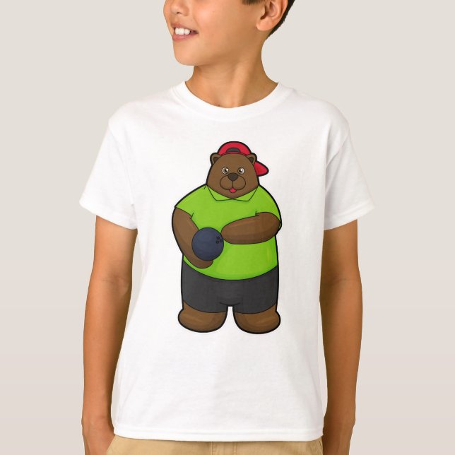 Bear at Bowling with Bowling ball T-Shirt (Front)
