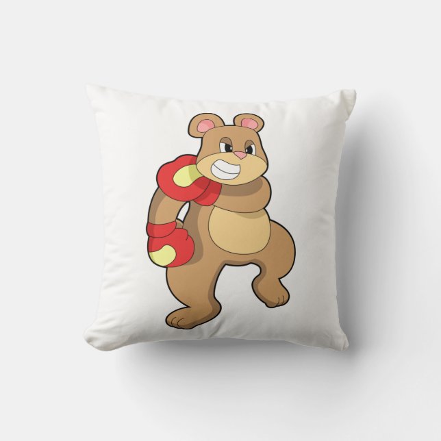 Bear at Boxing with Boxing gloves Throw Pillow (Front)