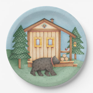 Bear at Cabin Paper Plate