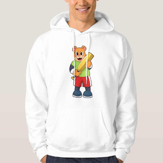 Bear at Cricket with Cricket bat Hoodie (Front)