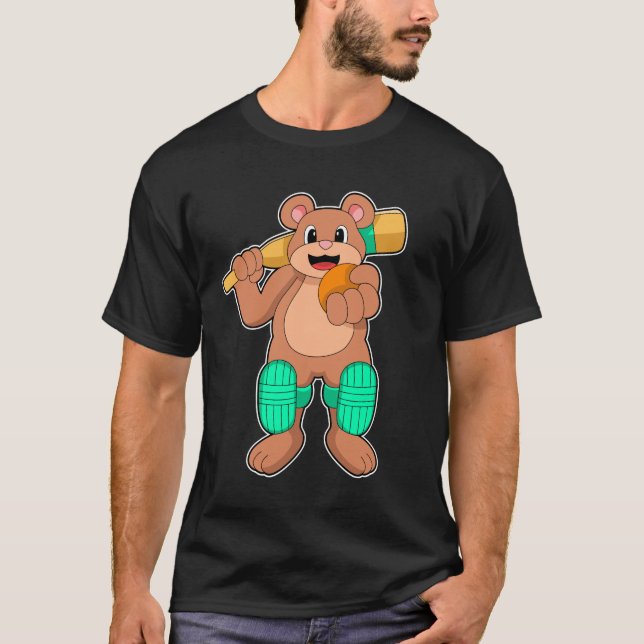 Bear at Cricket with Cricket bat T-Shirt (Front)