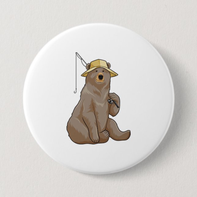 Bear at Fishing with Fishing rod 3 Inch Round Button (Front)