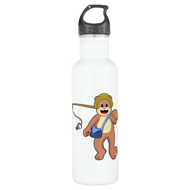 Bear at Fishing with Fishing rod 710 Ml Water Bottle (Front)