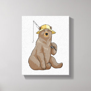 Bear at Fishing with Fishing rod Canvas Print