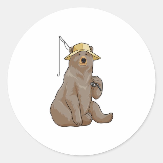 Bear at Fishing with Fishing rod Classic Round Sticker (Front)