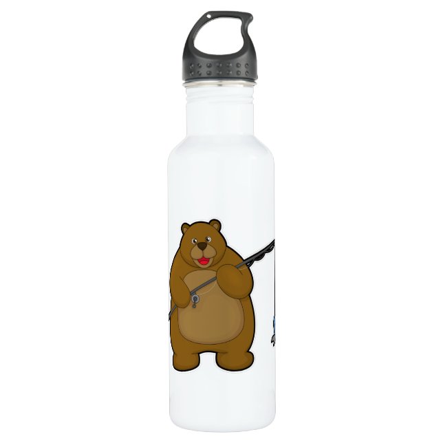 Bear at Fishing with Fishing rod & Fish 710 Ml Water Bottle (Front)