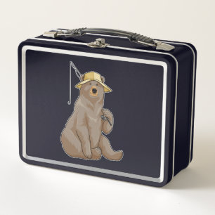 Bear at Fishing with Fishing rod Metal Lunch Box