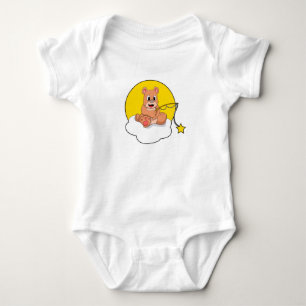 Bear at Fishing with Fishing rod on Cloud Baby Bodysuit