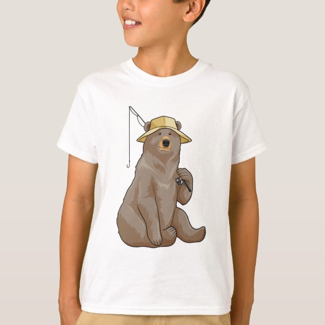 Bear at Fishing with Fishing rod T-Shirt (Front)