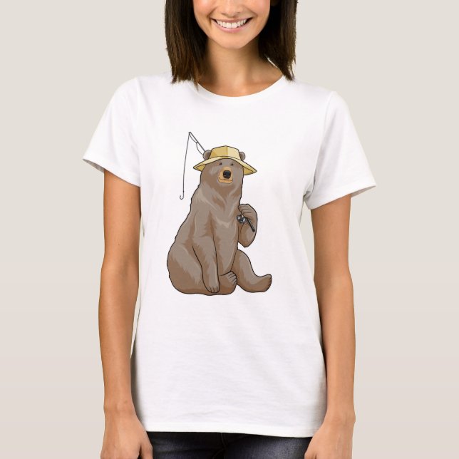 Bear at Fishing with Fishing rod T-Shirt (Front)