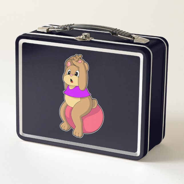 Bear at Fitness with Exercise ball.PNG Metal Lunch Box (Front)
