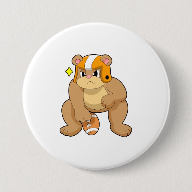 Bear at Football Sports 3 Inch Round Button (Front)