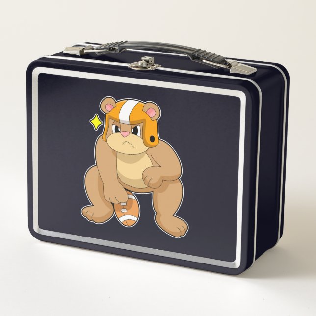 Bear at Football Sports Metal Lunch Box (Front)