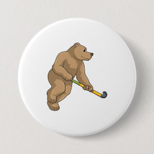 Bear at Hockey with Hockey bat 3 Inch Round Button