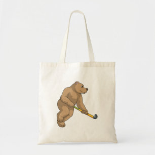 Bear at Hockey with Hockey bat Tote Bag