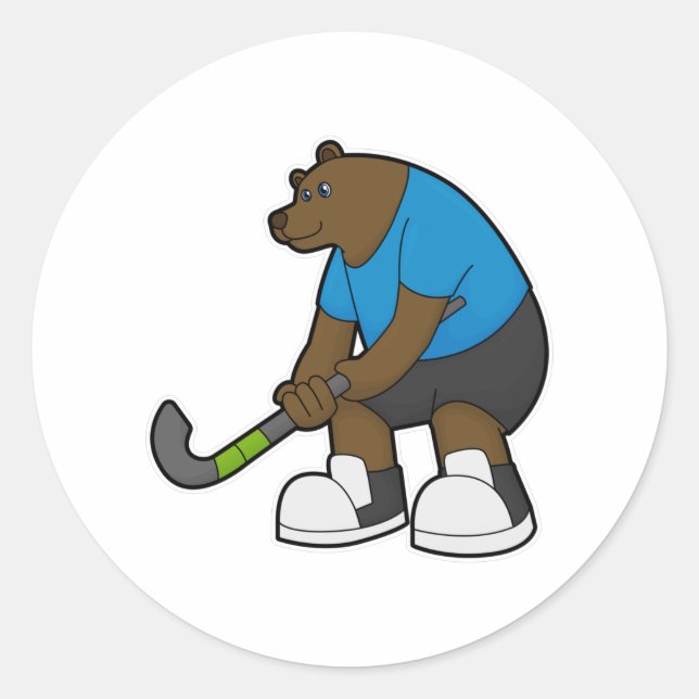 Bear at Hockey with Hockey stick Classic Round Sticker (Front)