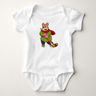 Bear at Ice hockey with Ice hockey stick Baby Bodysuit