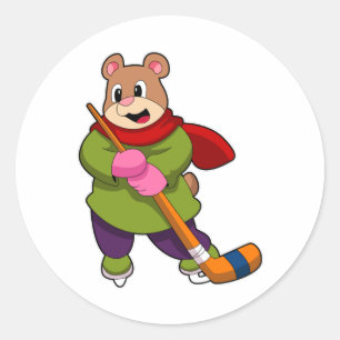 Bear at Ice hockey with Ice hockey stick Classic Round Sticker