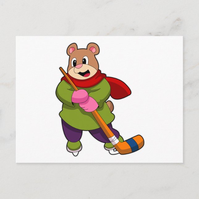 Bear at Ice hockey with Ice hockey stick Postcard (Front)