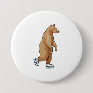 Bear at Ice skating with Ice skates 3 Inch Round Button