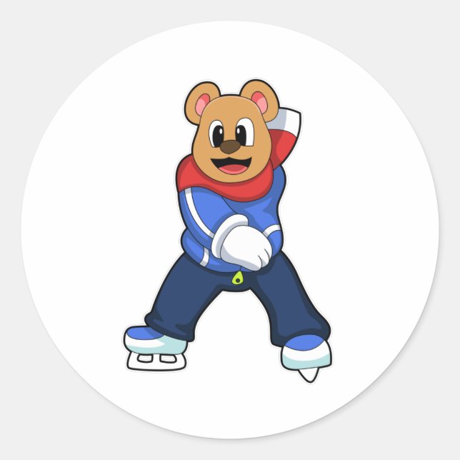Bear at Ice skating with Ice skates Classic Round Sticker (Front)