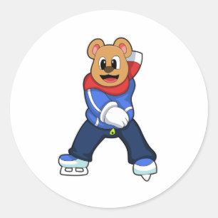 Bear at Ice skating with Ice skates Classic Round Sticker