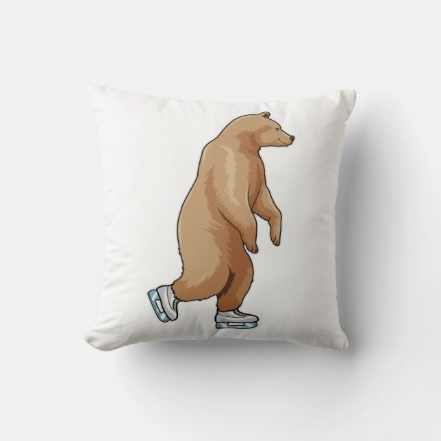 Bear at Ice skating with Ice skates Throw Pillow (Front)