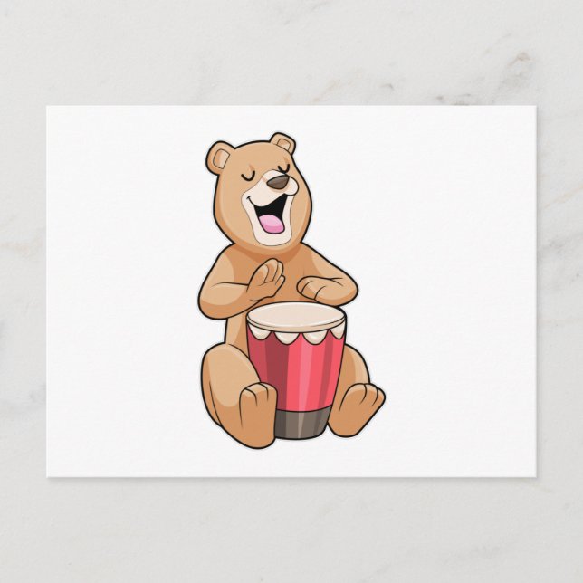 Bear at Music with Drum Postcard (Front)