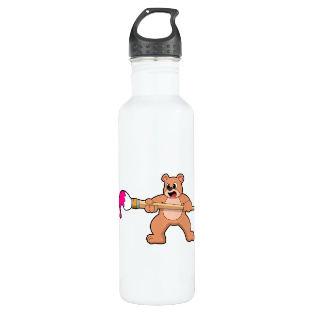 Bear at Painting with Brush & Paint 710 Ml Water Bottle (Front)