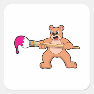 Bear at Painting with Brush & Paint Square Sticker