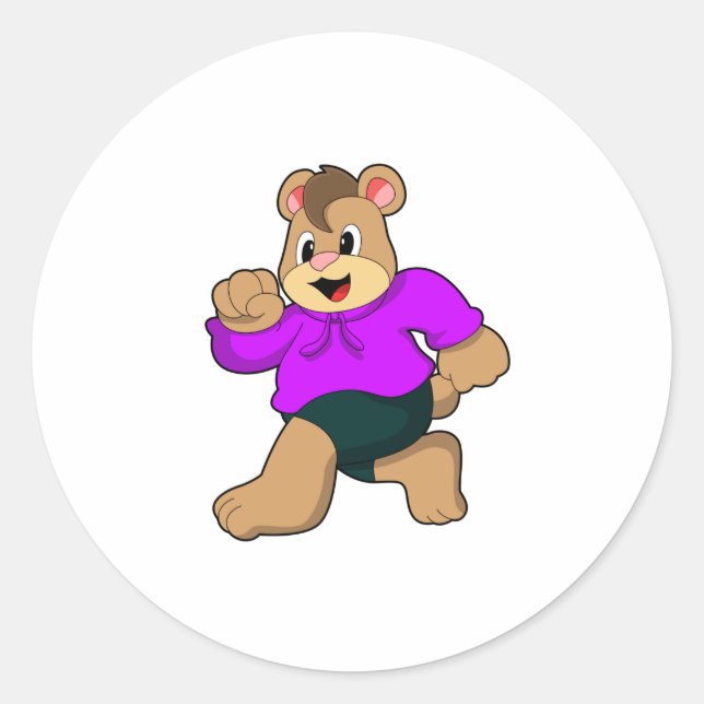 Bear at Running Classic Round Sticker (Front)