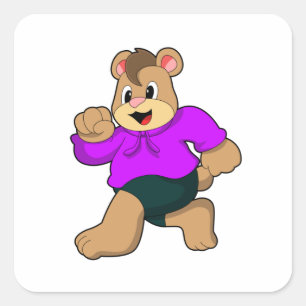 Bear at Running Square Sticker