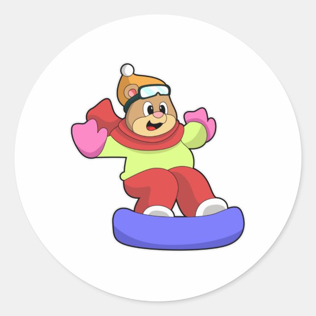 Bear at Snowboarding with Snowboard Classic Round Sticker (Front)