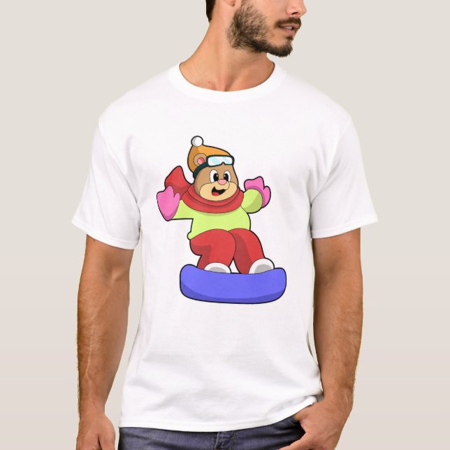 Bear at Snowboarding with Snowboard T-Shirt (Front)