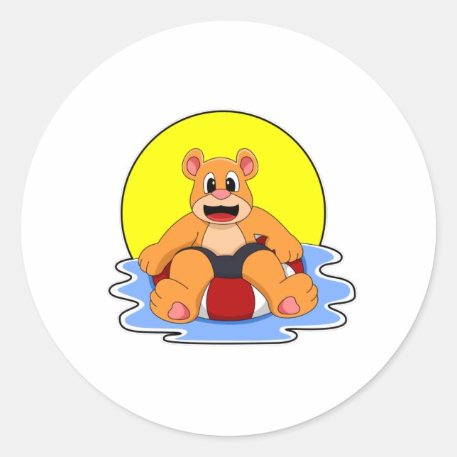 Bear at Swimming with Swim ring Classic Round Sticker (Front)