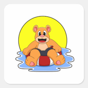Bear at Swimming with Swim ring Square Sticker
