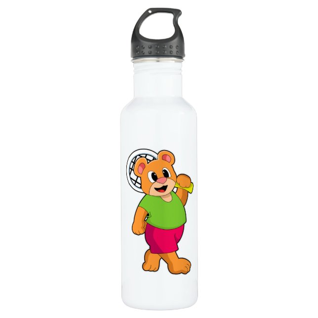Bear at Tennis with Tennis racket 710 Ml Water Bottle (Front)