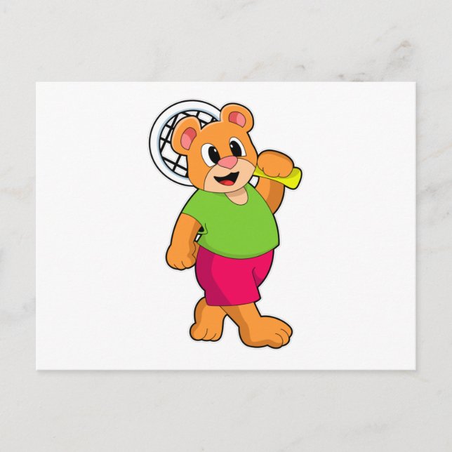 Bear at Tennis with Tennis racket Postcard (Front)