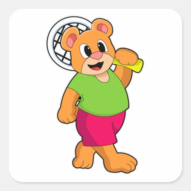 Bear at Tennis with Tennis racket Square Sticker (Front)