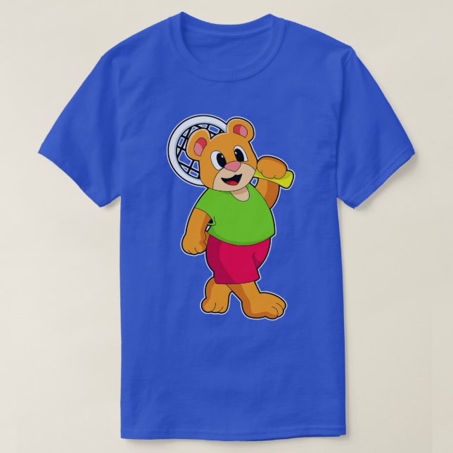 Bear at Tennis with Tennis racket T-Shirt (Design Front)